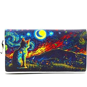 Van Gogh nights with cat Wallet in Vegan Leather NWT​​